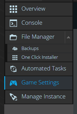 Where to find the game settings tab in your control panel