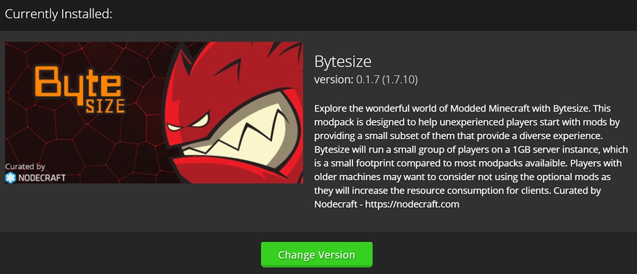 Currently installed version of the modpack