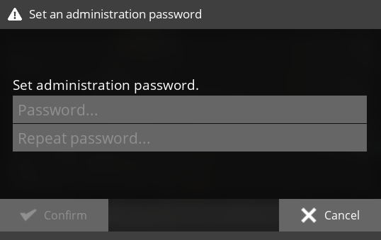 Satisfactory pop-up box for setting the admin password