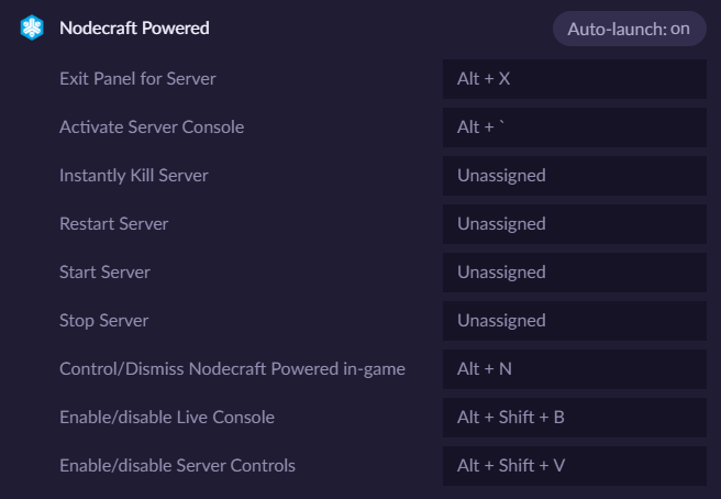 Hotkey panel, showing several customized commands.