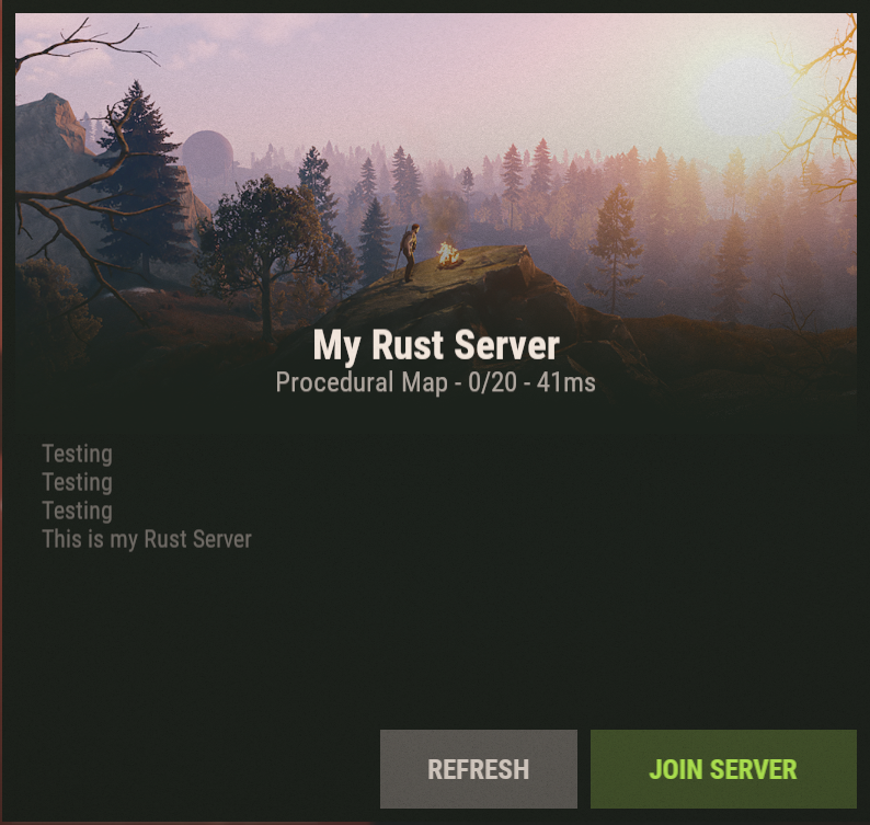 A view of a server description text for the game rust, from the in-game listings