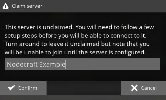 Satisfacotry pop-up box for setting the server name