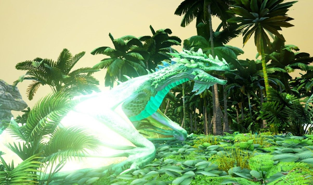 A view of a crystal wyvern just sitting calmly, not eating me.