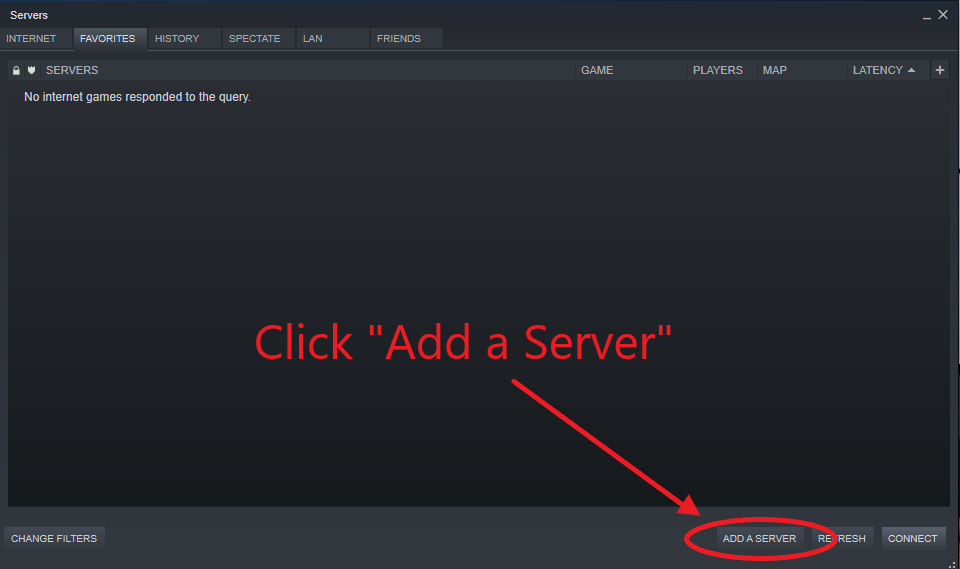 A view of the add a server window in steam