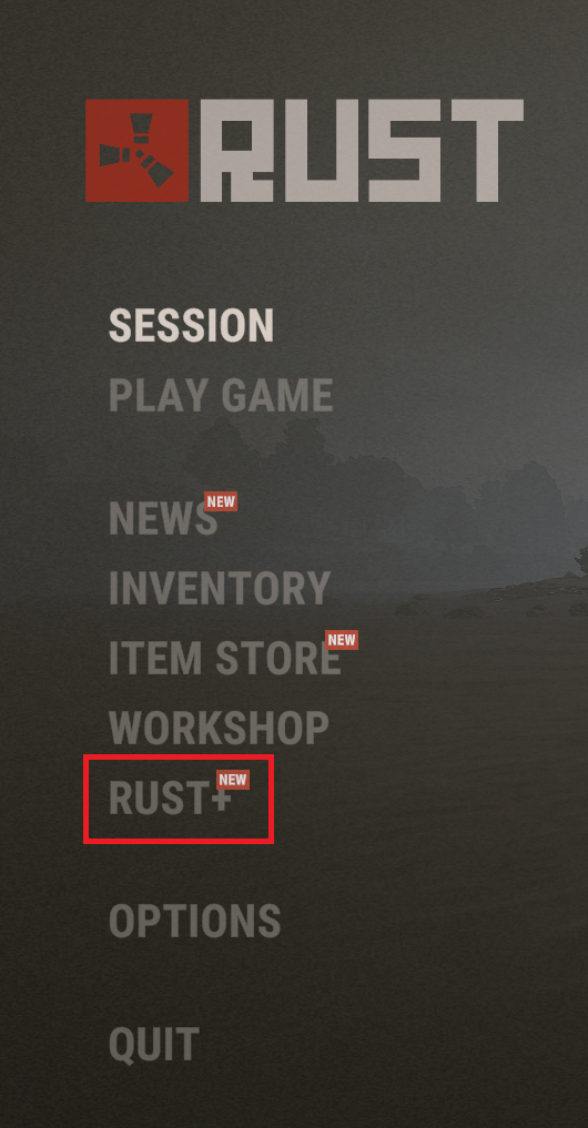 The Rust+ option in the menu in-game on a Rust server