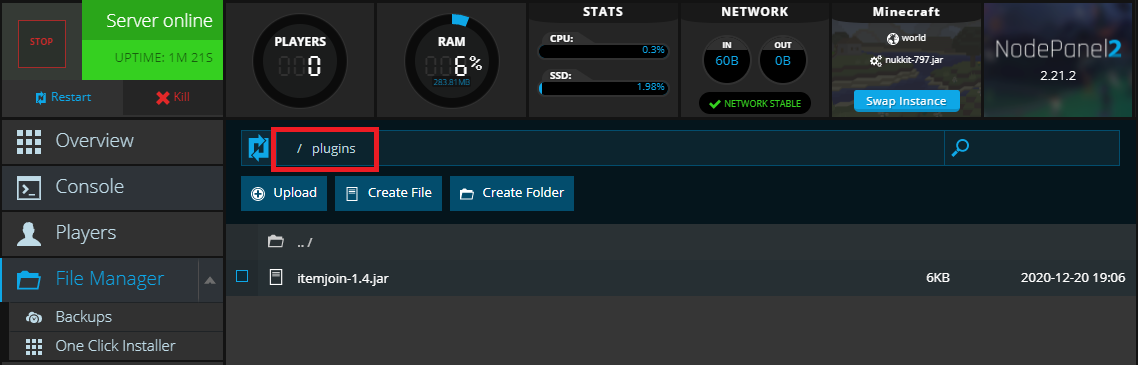 Uploading the plugin file for Cloudburst in NodePanel