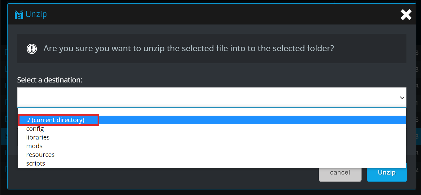 The drop-down menu showing the different directories with 