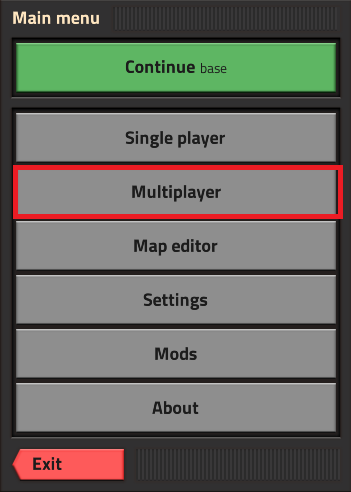 Factorio's main menu showing you the Multiplayer button