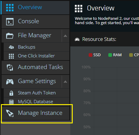 Where to find Manage Instance tab