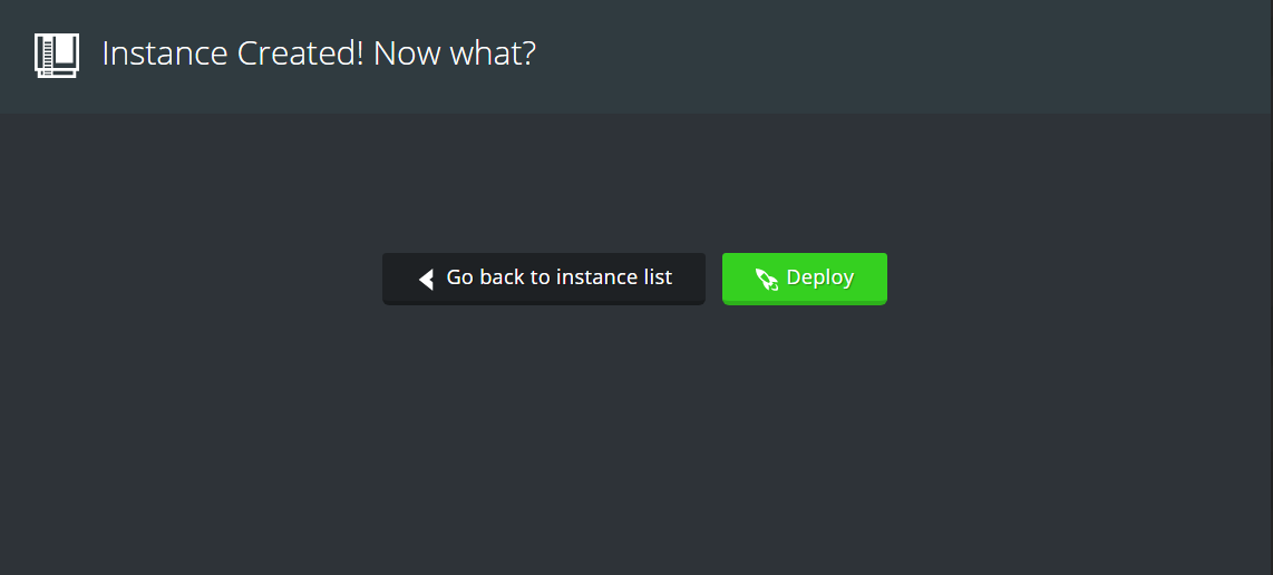 The creation of a brand new instance showing the deploy button