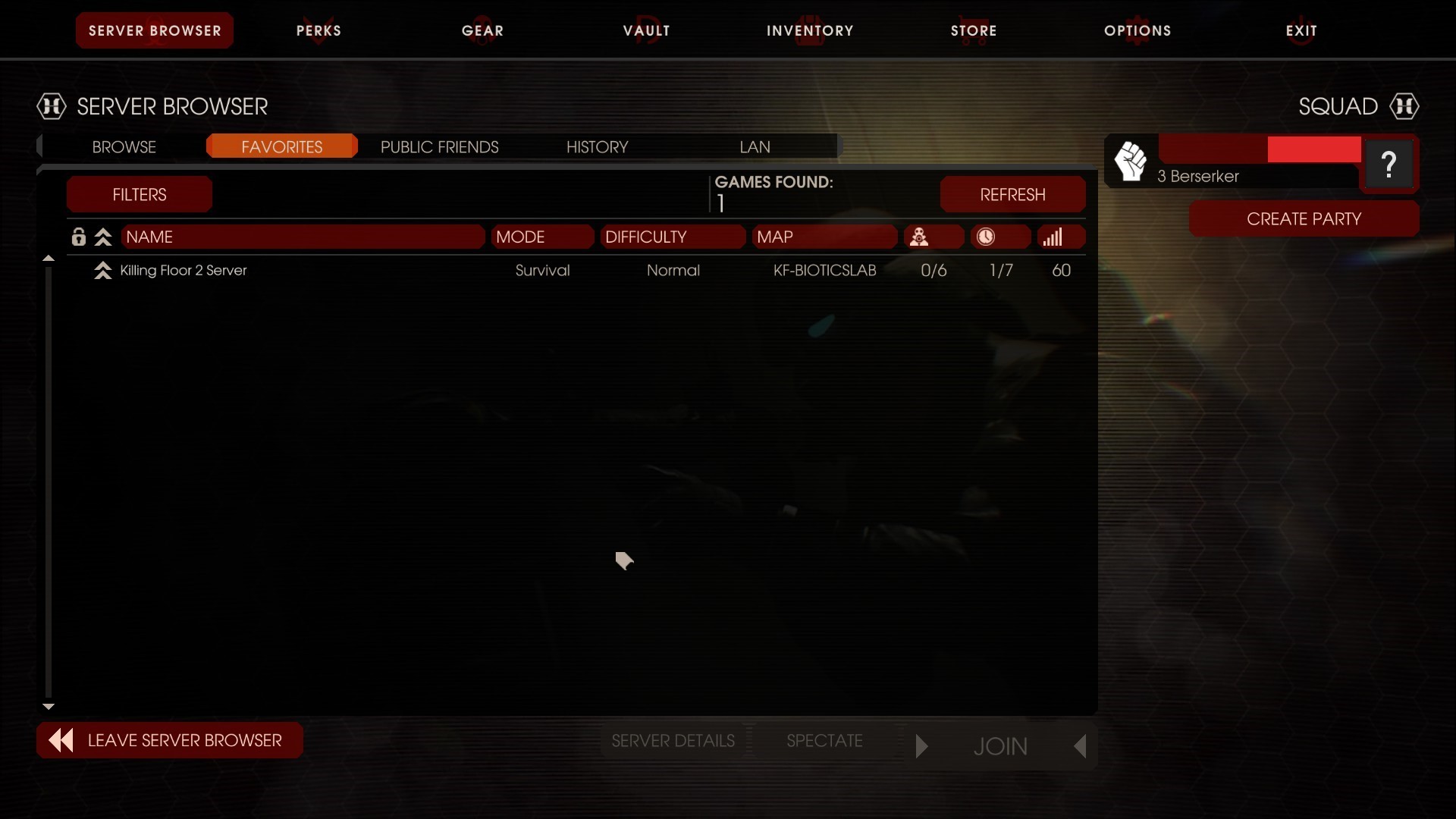 Killing Floor 2 Server in favorites