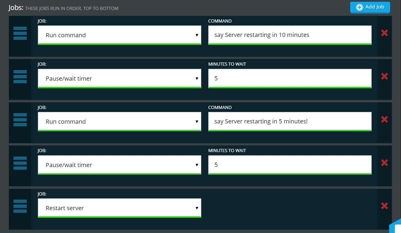 A view a multi-step automated task, showing additional boxes being added, on the Nodecraft control panel