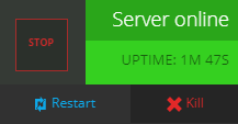 The Nodecraft Control Panel's Start and Stop button. It also shows the status of the server's online state.