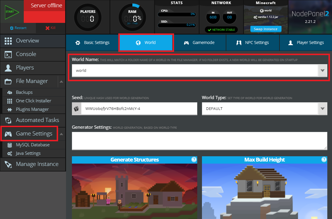 Finding our world name in NodePanel for a Minecraft server