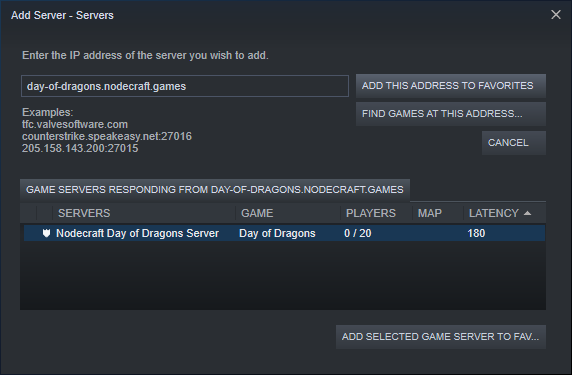 Steam Add Server Day of Dragons example