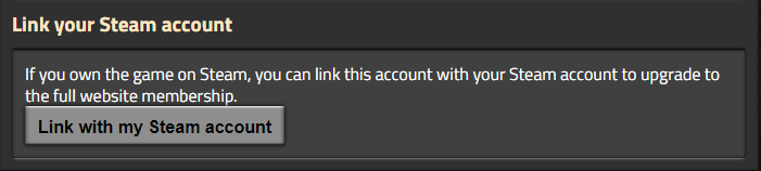 Showing the button you would use to Link your Factorio account with your Steam account