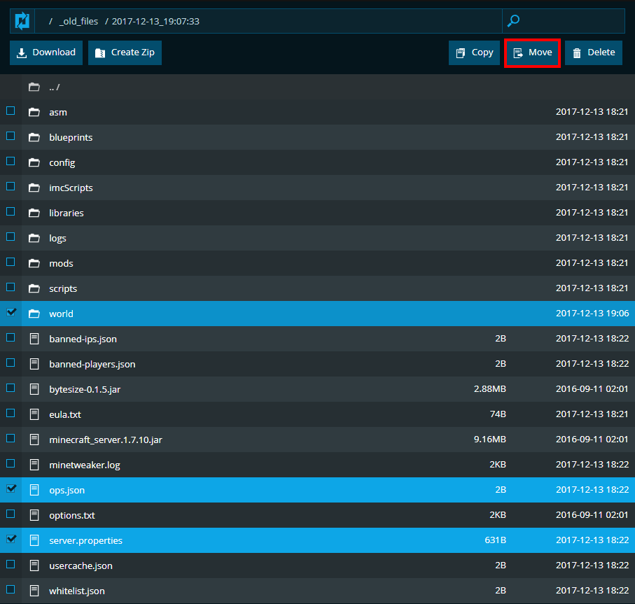 File Manager old files selection